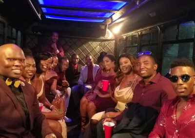 Frineds out for night on party bus